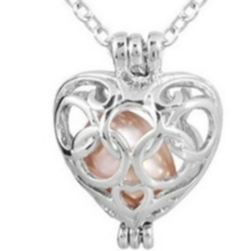 Heart Pendant with Natural Pearl and 18K GP Chain